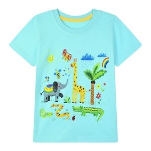 Kids Aqua Animal Print T-Shirt Size 5Y